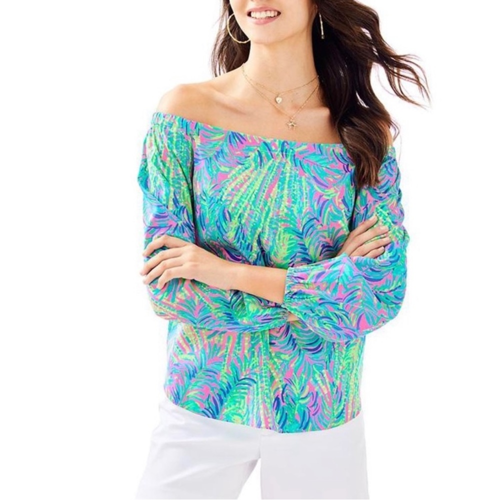 Lilly Pulitzer Adira Silk Top M Pink Sunset Coco Breeze EUC 100% Silk Blouse